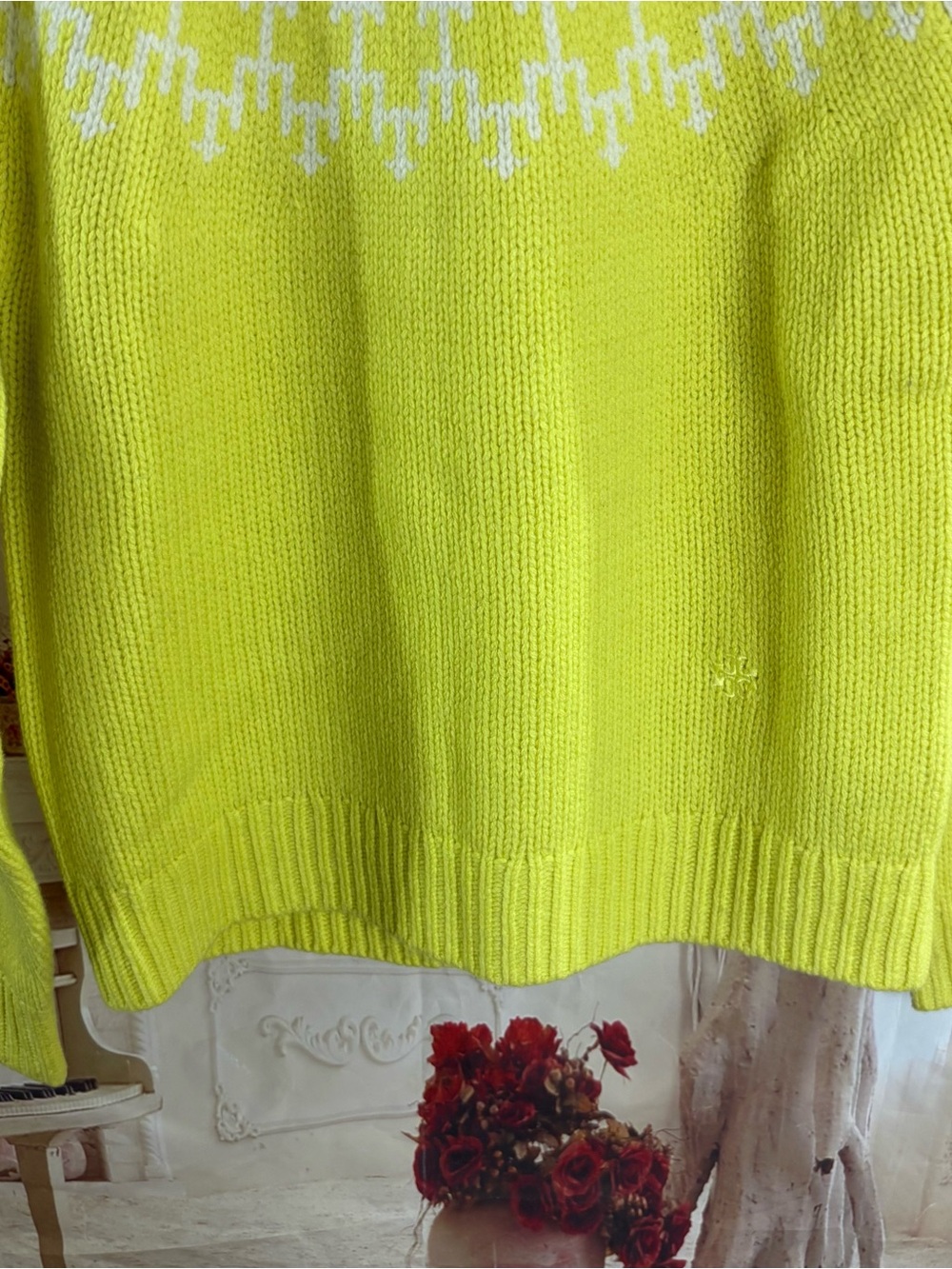 NEW Tory Burch Merino Wool Lime Fair Isle Turtleneck Sweater - Picture 4 of 10